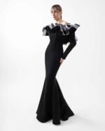 Romantic Black Gown with Sculptural Ruffles and Sleeves - Image 3
