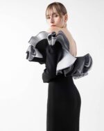 Romantic Black Gown with Sculptural Ruffles and Sleeves - Image 4