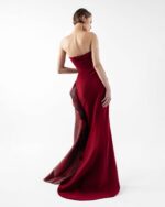 Exquisite Sculptural Burgundy Gown With Layered Lamé Organza Bodice - Image 3