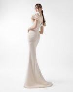Cream Crepe Gown with Architectural Sleeves and Sculpted Lines - Image 2