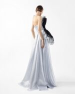 Silver Seduction Gown with Sculptural Black Organza Waves - Image 2