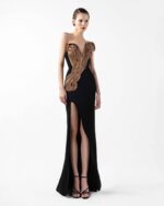 Midnight Noir Gown with Sculptural Bronze Twist and Side Slit - Image 4