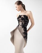 Dual-Tone Cream and Anthracite Gown with Dimensional Embroidery Overlay - Image 4