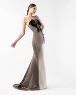 Dual-Tone Cream and Anthracite Gown with Dimensional Embroidery Overlay - Image 2
