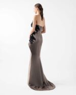 Dual-Tone Cream and Anthracite Gown with Dimensional Embroidery Overlay - Image 5