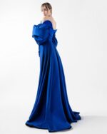 Royal Blue Off-Shoulder Gown with Voluminous Sleeves and Textured Embroidery - Image 2