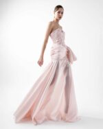 Dreamy Floral Lace,  Embellished Pink Organza Gown - Image 2