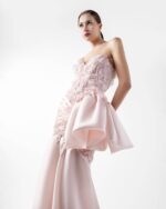 Dreamy Floral Lace,  Embellished Pink Organza Gown - Image 5