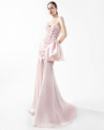 Dreamy Floral Lace,  Embellished Pink Organza Gown - Image 3