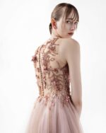 Blush Sheer Tulle Skirt Illusion Gown with Cascading Floral Embroidery - Image 5