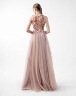 Blush Sheer Tulle Skirt Illusion Gown with Cascading Floral Embroidery - Image 3