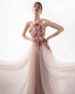 Blush Sheer Tulle Skirt Illusion Gown with Cascading Floral Embroidery - Image 4