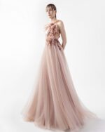 Blush Sheer Tulle Skirt Illusion Gown with Cascading Floral Embroidery - Image 2