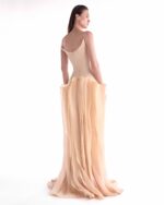 Sculptural Angled Deep-V Gown with Floating Organza Waves - Image 4