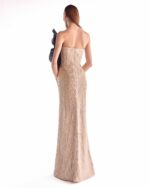 Sunburst Embellished Golden Gown, Oversized Black Bloom Detail - Image 2