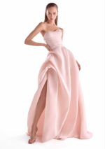 Draped Bodice Salmon Pink Fluid Organza Gown