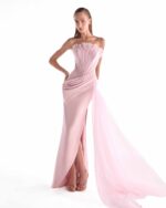 Second-Skin Seduction in Corseted Pink Crepe Gown - Image 3