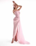 Second-Skin Seduction in Corseted Pink Crepe Gown