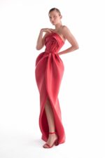 Fluid Red Tulip Draped Gown - Image 4