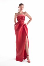 Fluid Red Tulip Draped Gown