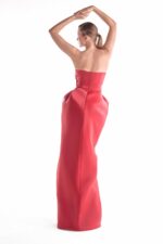 Fluid Red Tulip Draped Gown - Image 2