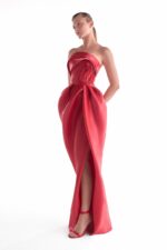 Fluid Red Tulip Draped Gown - Image 3
