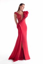 Deep Plunging Lustrous Red Gown