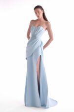 Cinched Waist Beading, Ice Blue Gown - Image 3