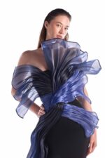 Twisted Dual Tone Fluid Organza Black Gown - Image 3