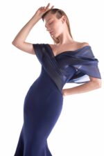 Timeless Navy Off-Shoulder Mermaid Gown - Image 4