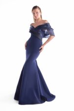 Timeless Navy Off-Shoulder Mermaid Gown - Image 3