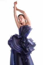 Midnight Bloom, Sculptural Purple and Navy Fluid Organza Gown - Image 3