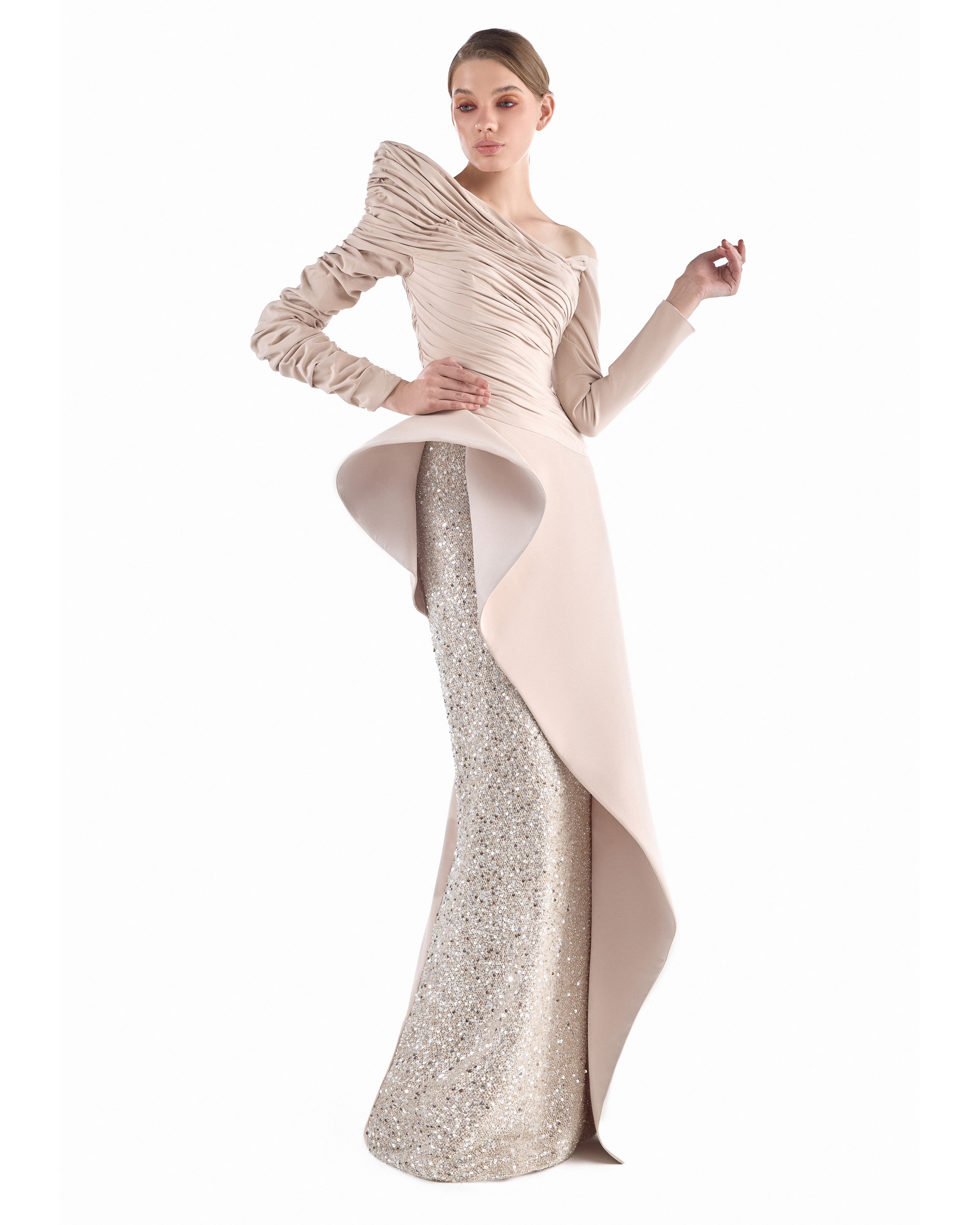 Nude Helix Column Gown