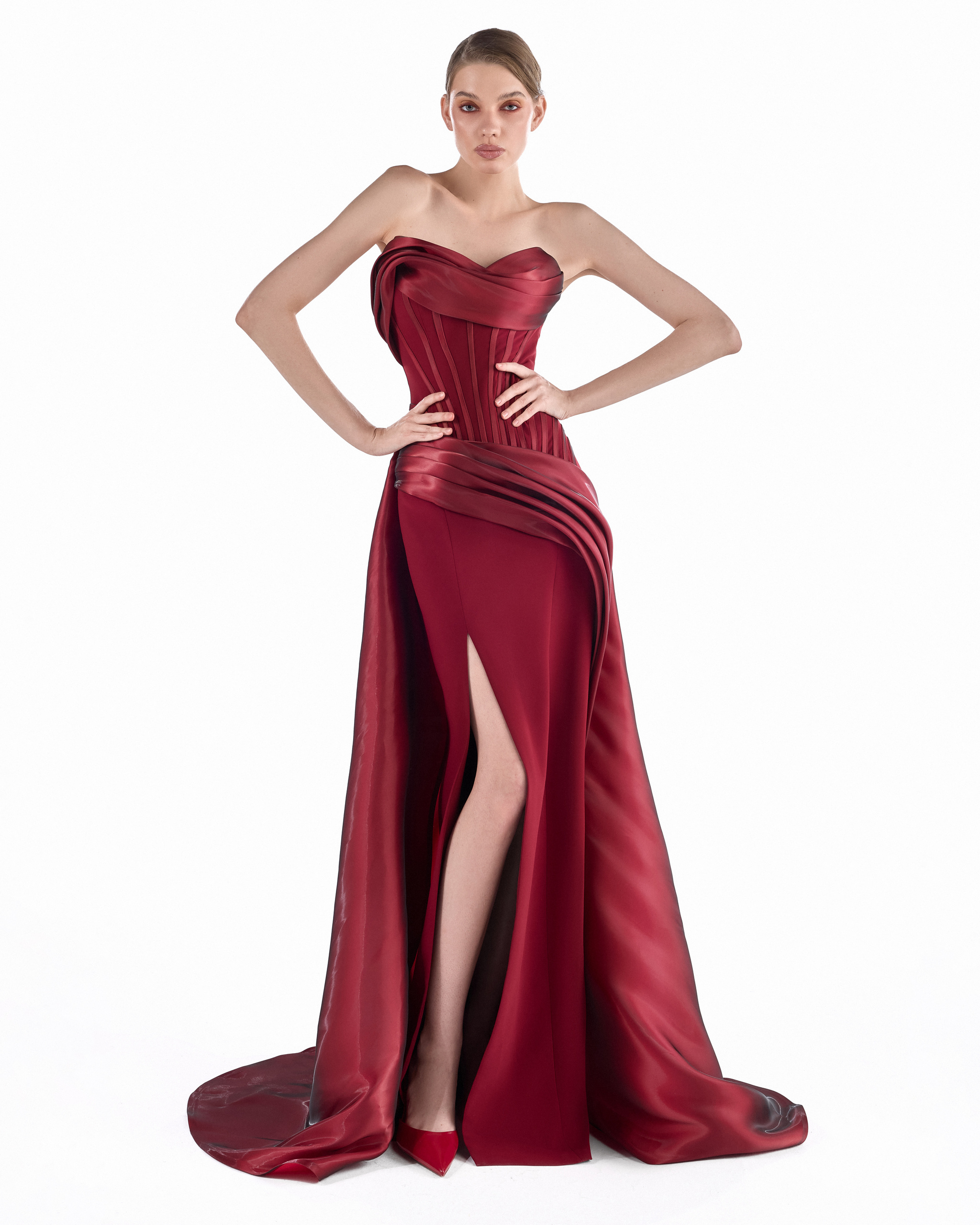 Crimson Drapé Corset Gown