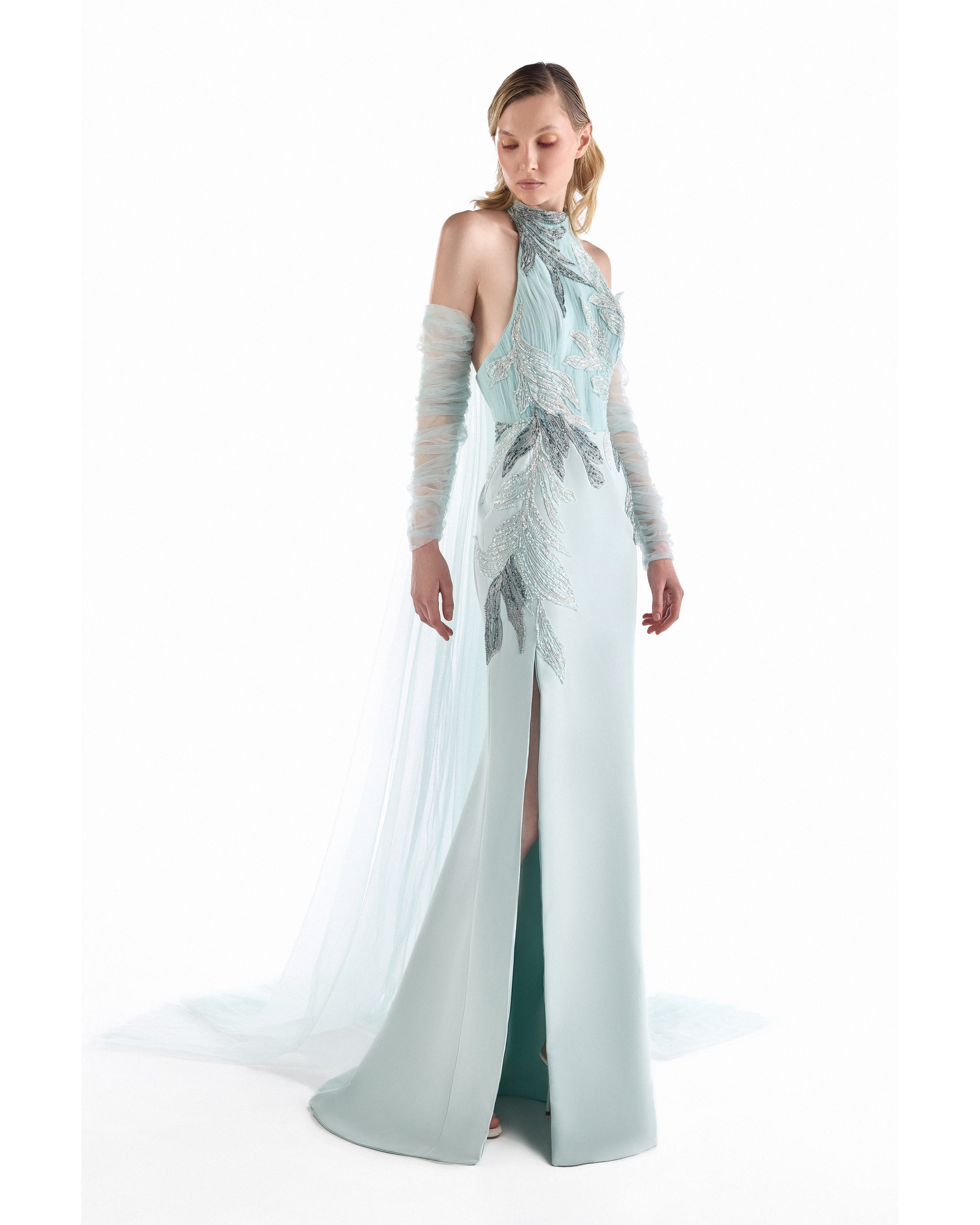The Floating Cape Evening Gown