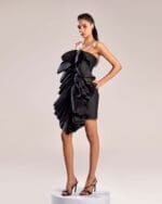 Dramatic Black Strapless Ruffled Dress - Image 2