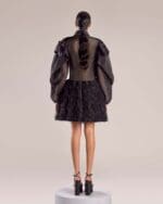 Black Sheer Organza Feathered Skirt Dress - Image 3