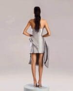 Sophisticated Silver Taffeta Dress with Sculptural Cut and Shape - Image 5