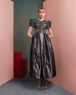 Elegant Anthracite Dress with Ruched Bodice and Puff Sleeves - Image 4
