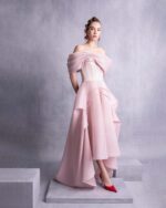 Elegant Layered Off-Shoulder Pink Organza Dress - Image 3