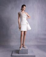 Ivory Razmir Short Dress, Draped Organza Shoulder - Image 4