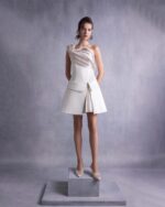 Ivory Razmir Short Dress, Draped Organza Shoulder