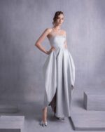 Elegant Silver Mikado Piqué Strapless Dress - Image 2