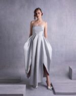 Elegant Silver Mikado Piqué Strapless Dress