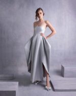 Elegant Silver Mikado Piqué Strapless Dress - Image 4