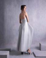Elegant Silver Mikado Piqué Strapless Dress - Image 3