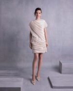 Draped Open Back Lamé Georgette Dress