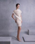 Draped Open Back Lamé Georgette Dress - Image 3