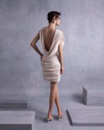 Draped Open Back Lamé Georgette Dress - Image 2