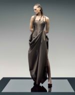Brown Taffeta Corset Dress with Asymmetrical Hem